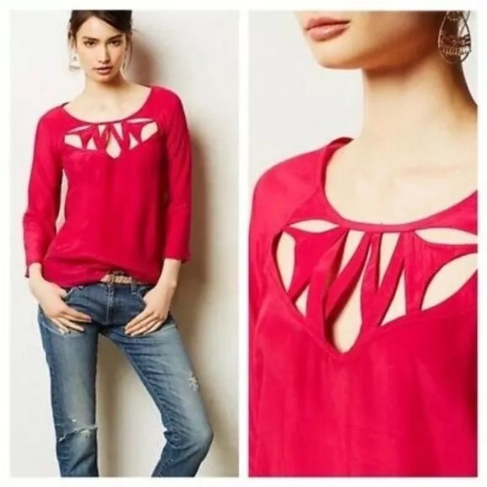 Anthropologie Mauve Hot Pink Magenta Cutout Blouse 6
